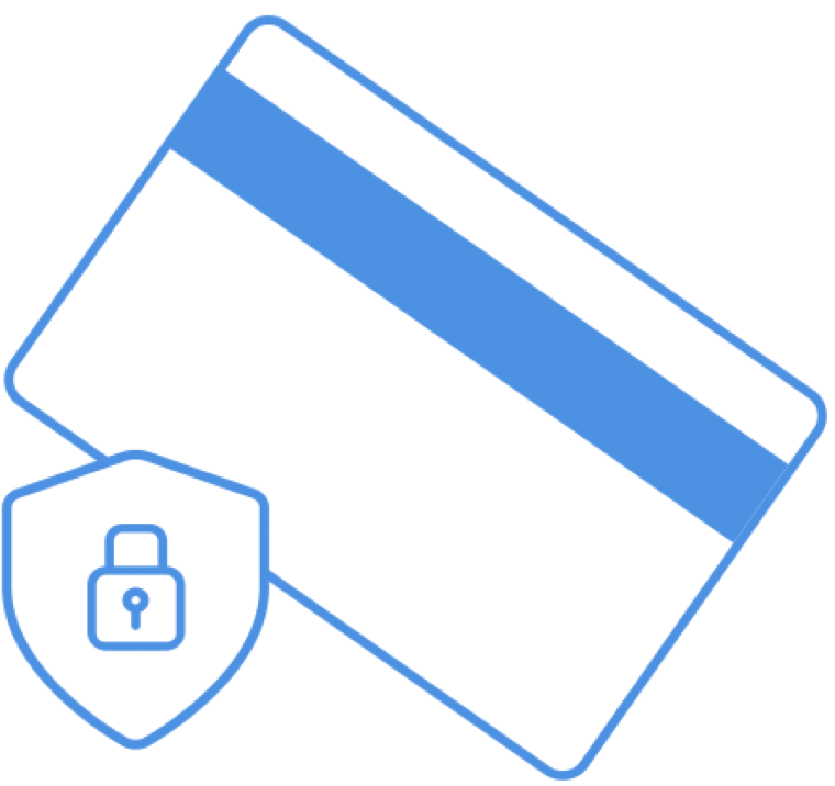 Illustration of a Mastercard® branded debit card overlaid with a security icon.
